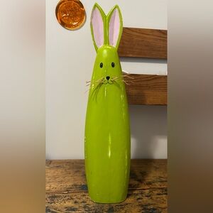 Tall Lime Green Wood Decorative Bunny Figurine